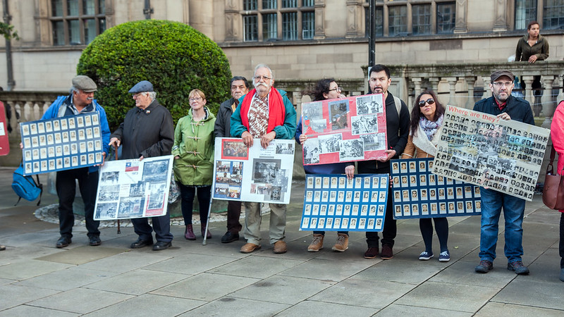 Paris, France»; September 11 2018: Tribute to the disappeared and those murdered in the coup d'état of September 11, 1973 in Chile. The ceremony was held in the Square Salvador Allende»