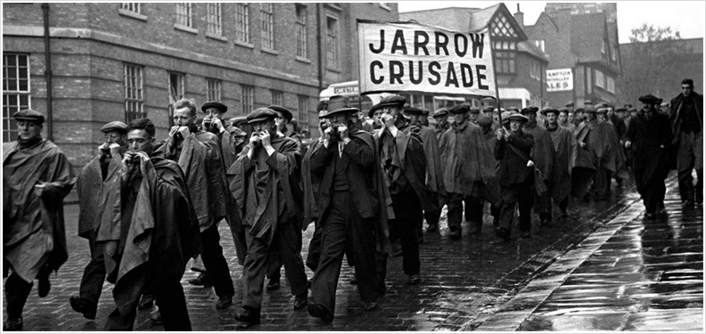 The Jarrow March took place in 1936 at the height of the Great Depression.