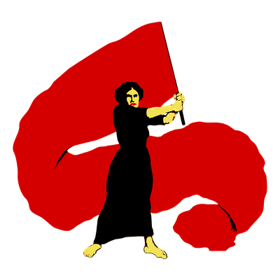 iconic poster of womens struggle, women holding red banner