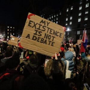 Protest against the Tory veto of the Scottish Gender Recognition Reform Bill, Downing Street, 18 January 2023 – photo by Steve Eason