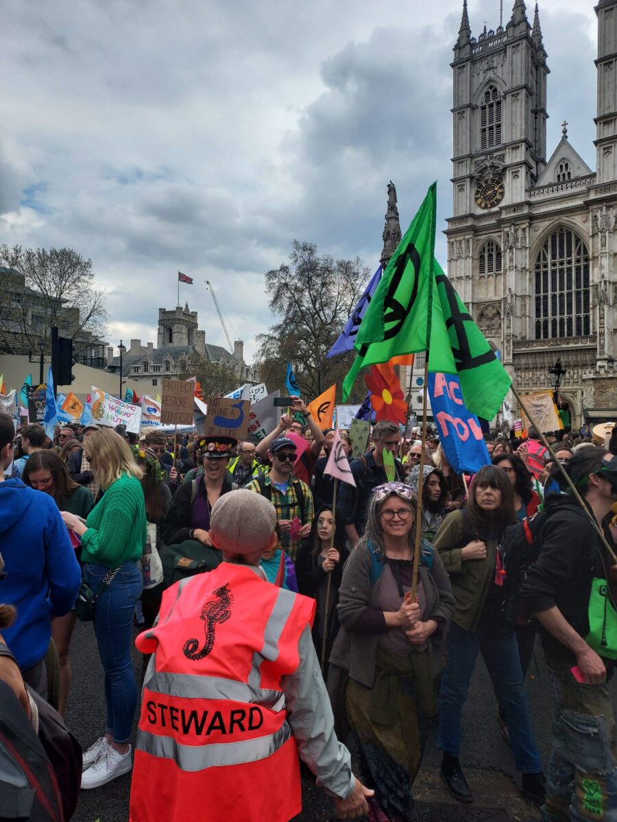 Photograph from The Big One protest in London on Saturday 22 April 2022
