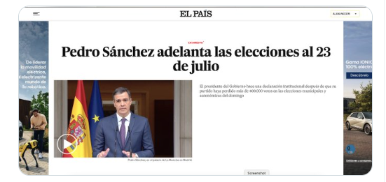 Election in Spain, screenshot from El Pais
