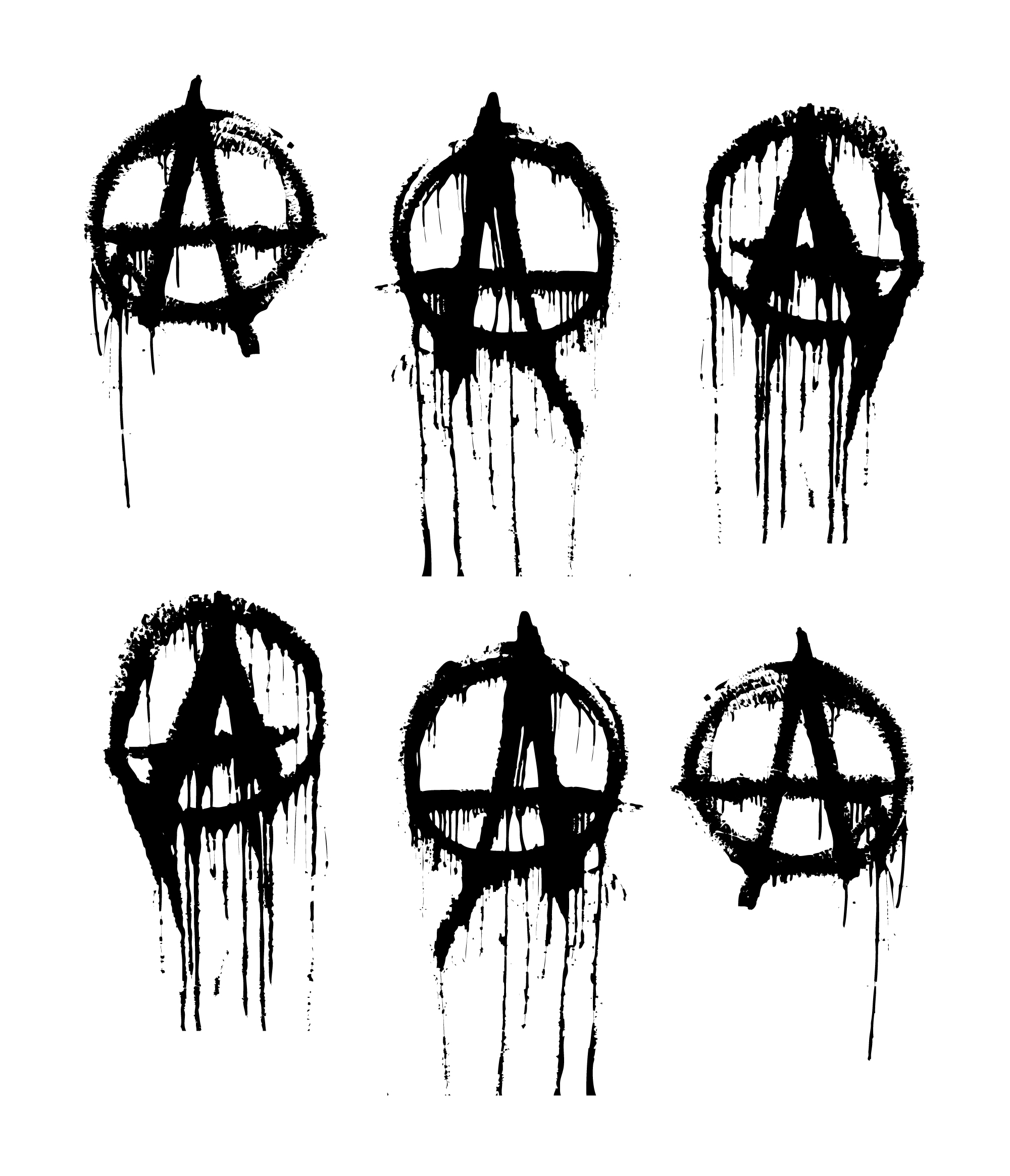Set of current signs of anarchy. Anarchy signs painted by a brush that flows. Vector art.