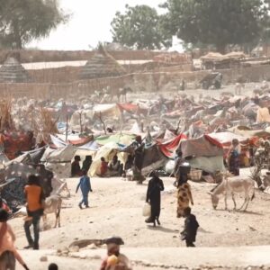 A screengrab from VOA's Number of Refugees Who Fled Sudan for Chad Double in Week. This is a refugee camp in Chad.