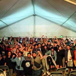 A photograph of attendees of the Fourth International youth camp.