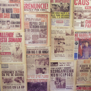 SANTIAGO, CHILE - OCTOBER 17, 2013: Collage of the newspapers issued in 1973 during Chilean coup d'etat taken in Santiago, Chile.