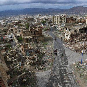 Taiz _ Yemen _ 29 Apr 2021 : Houses destroyed due to the violent war in the city of Taiz, Yemen