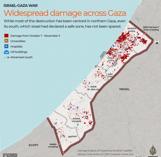 Graphic from Aljazeera showing damage in Gaza.