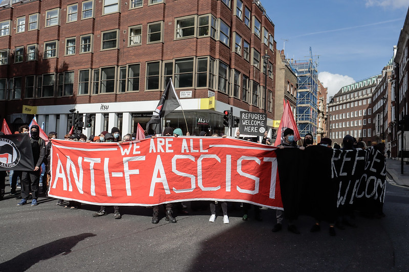 Antifa counter protesting DFLA march at the Home Office, London 24th September 2022