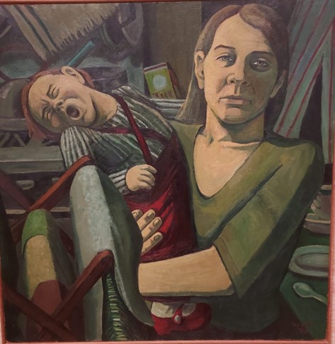 Mother and child at breaking point, Maureen Scott, 1970 (oil on board)