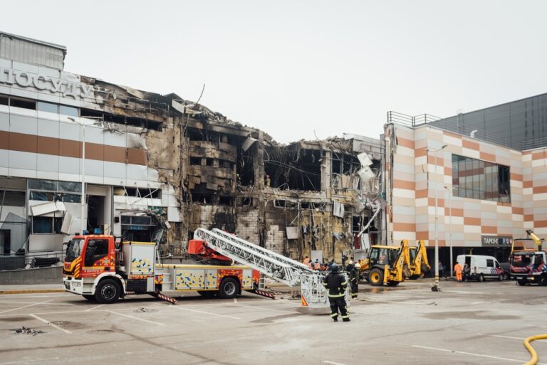 DNIPRO, UKRAINE - DECEMBER 29TH, 2023: Shopping mall damaged after russian missile attack 29.12.2023, in Dnipro, Ukraine - December 29th, 2023