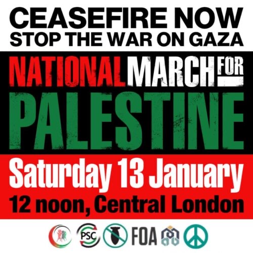 National march for Palestine graphic Saturday 13 January 2023