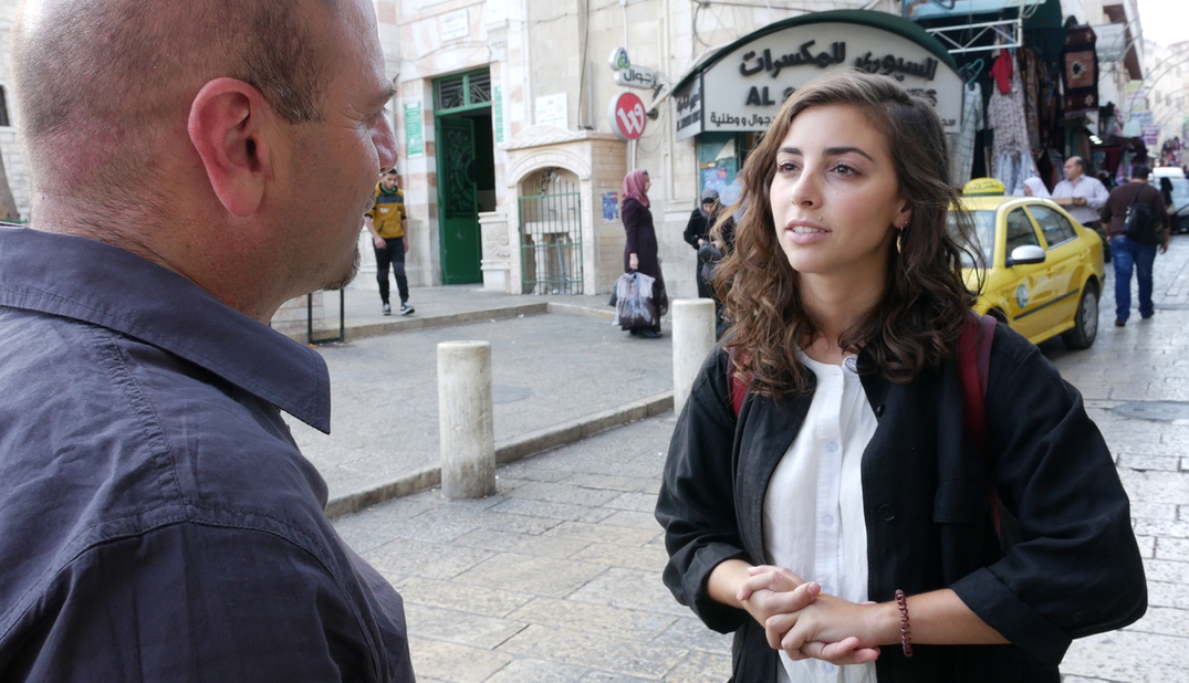 Simone Zimmerman the co-founder of IfNotNow Movement, speaks to Sami Awad, Holy Land Trust Executive Director