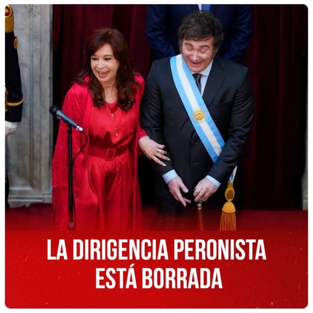 Peronist ex-president, Cristina Fernández de Kirchner arm in arm with Milei – the Peronist leadership is absent