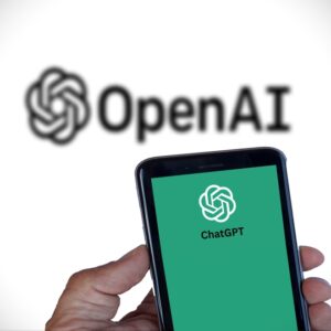 August 15th 2023, Florence, Italy,Mobile phone with website of US artificial intelligence company OpenAI LLC on screen in front of business logo. Focus on top-left of phone display. Chat Gpt concept.