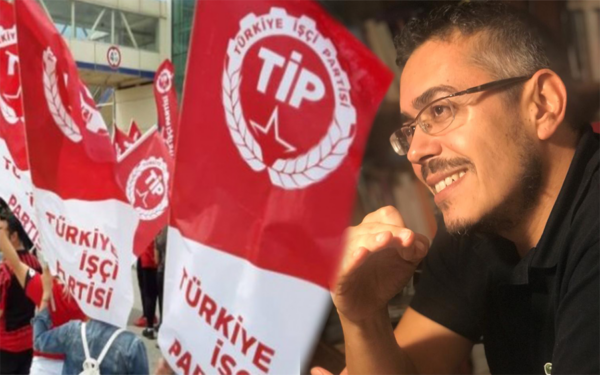 Photo montage of Uraz Aydin and the TIP flag.