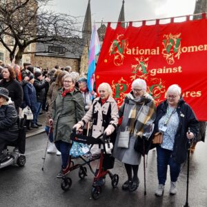 Veterans of Women Against Pit Closures led Saturday’s march of 400 people through Durham