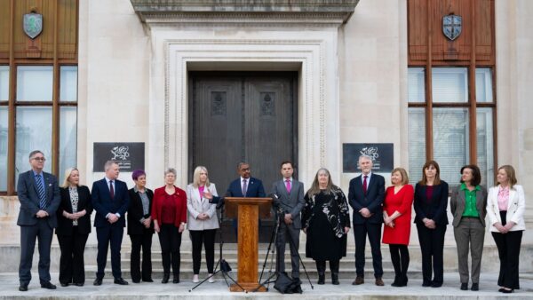 Vaughan Gething with his new cabinet. Pic: Matthew Horwood/Welsh government