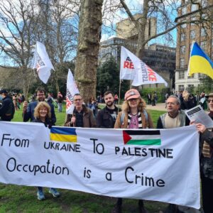 Organised supporters of Ukraine joined the demonstration for a ceasefire in Gaza in London today