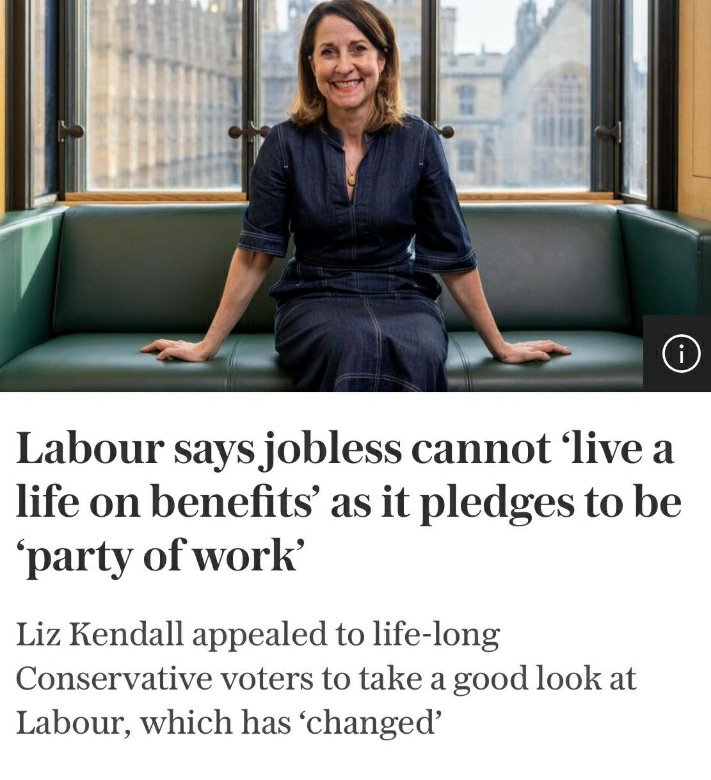 Labour says jobless cannot ‘live a life on benefits’ as it pledges to be ‘party of work’ Liz Kendall appealed to life-long Conservative voters to take a good look at Labour, which has ‘changed’

