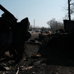 Lukyanivka, Ukraine: 25 March 2022: destroyed russian military vehicle — Photo by Oles_Navrotskyi
