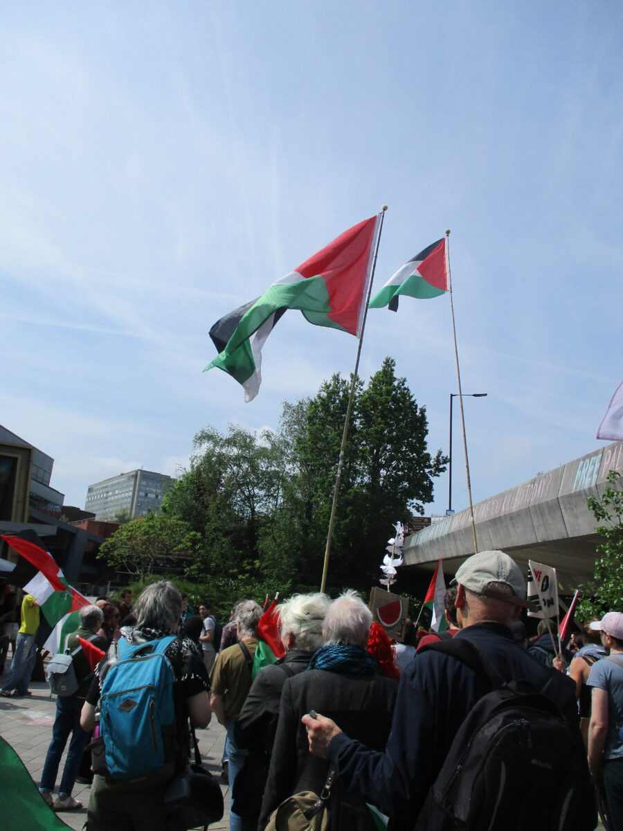 On 8 May 2024 there was a solidarity rally at the student encampment at Sheffield University.