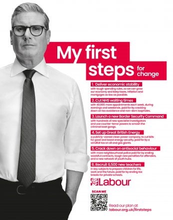 Keir Starmer's "My first steps for change" graphic. 
