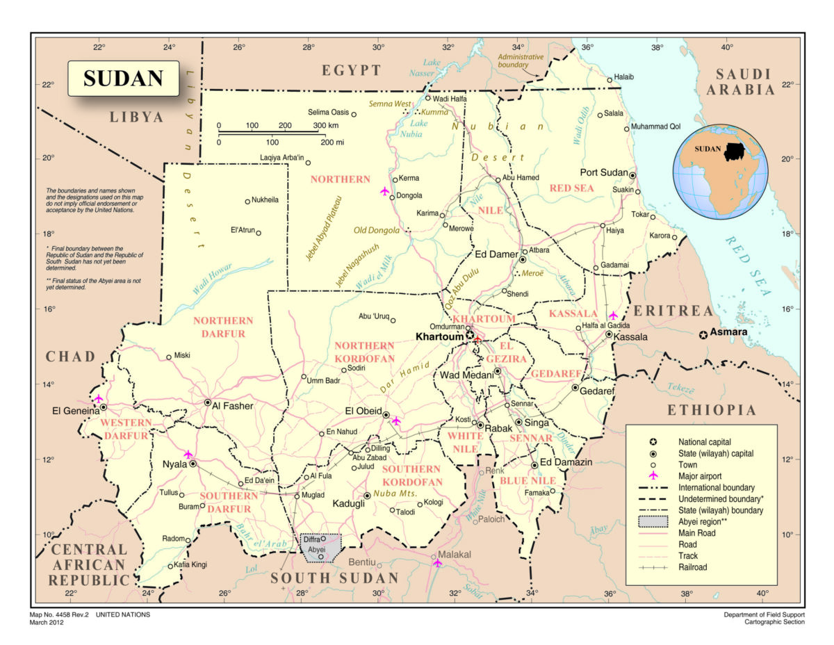 United Nations map of Sudan, March 2012.