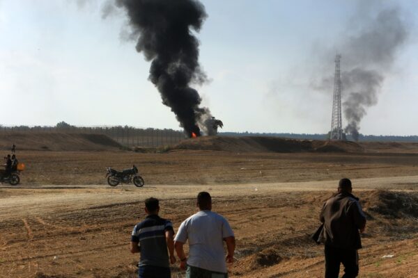 Palestinians storm Israeli territory, east of the city of Khan Yunis, south of the Gaza Strip, October 7, 2023.