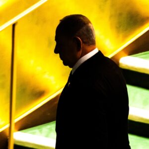 New York, USA - September 22, 2023: Israeli Prime Minister Benjamin Netanyahu speaks during the UN General Assembly at the United Nations in New York,