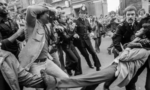 A violent scuffle between police and protestors in Lewisham in 1977