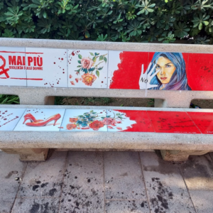 A photograph of a feminist bench in Italy