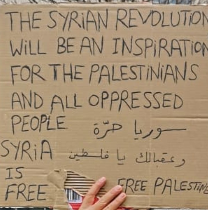 Syrian rebellion celebration placard in Manchester 8 December