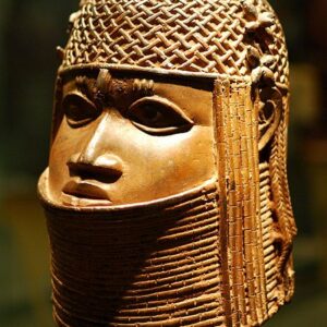 Benin bronze in Bristol Museum -: Beonze deocrated head