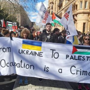 ACR banner stating occupation is a crime whether in GAZA or UIkraine