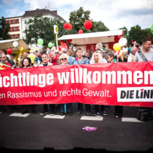 left wing party Die linke in demonstration supporting migrants