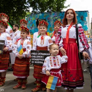 Ukrainian children on demon in London against Russian abduction of children in occupied Ukraine