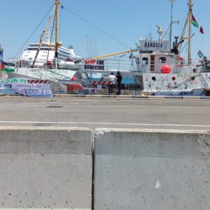 Handala freedom flotilla at dock in Gallipo;o em route to Gaza
