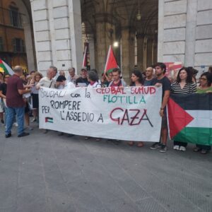 protesters in Pisa, Italy supporting Palestine and specifically the Sumud Flotilla