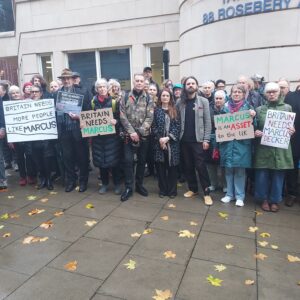 Marcus a german born activists and supporters like Chris Packham outsdie immigration tribunal.They are trying to deport Marcus