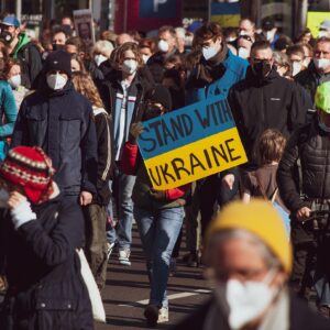 Ukraine solidarity demo with flags and signs