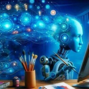 picture of a robot using a computer