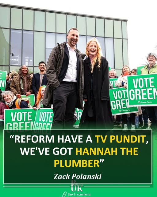 Zack Palanski and Hannah Spencer with green supporters inGorton and denton