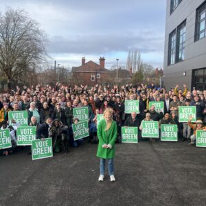 Hannah Spencer and supporters in Gorton andDenton byeletion