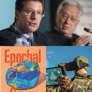An image of a soldier with a drone controller, the book cover for Epochal Crisis, and of William I Robinson talking.