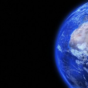 An image of the earth and the moon from space.