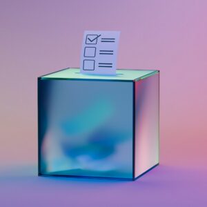 Silver box with ballot paper sticking ouy