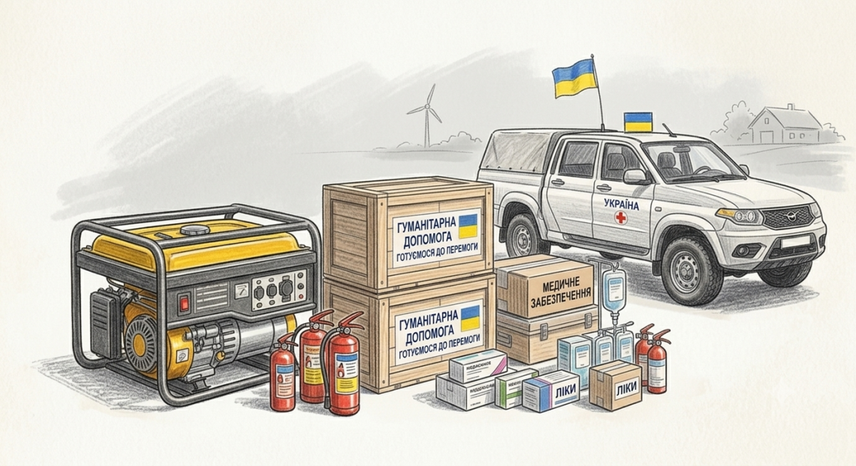 picuture of car and materials of aid for ukriaine