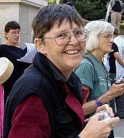 wikipedia picture of Jo Freeman a a recent peace protest