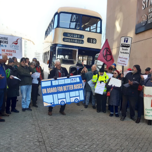 Better Buses action in South Yotkshire with various banners